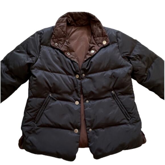 Talbots Puffer Coat Black Reversible Brown Down Puffer Jacket Medium Petite - Picture 7 of 11
